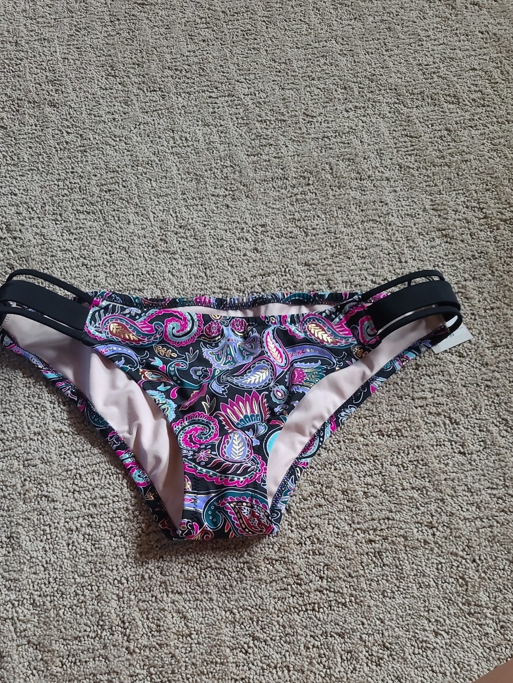 Shade & Shore Paisley Bikini Bottom in Pink & Black